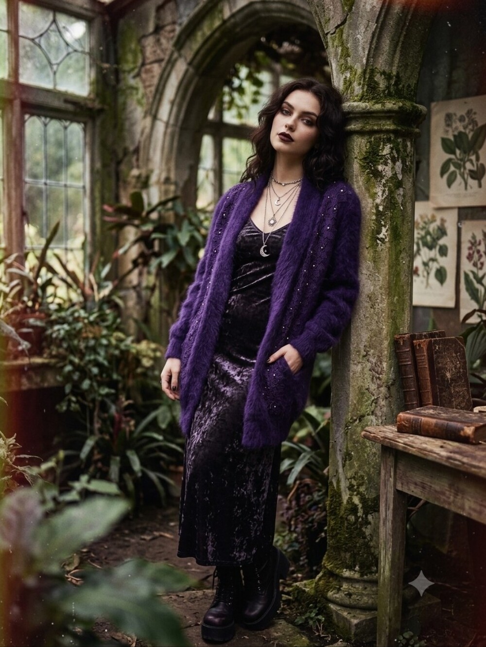 Vintage Gee Gee Purple Angora Blend Lace Cardigan​